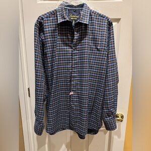Luciano Visconti Men's Blue and Brown Checkered Long Sleeve Shirt size XL